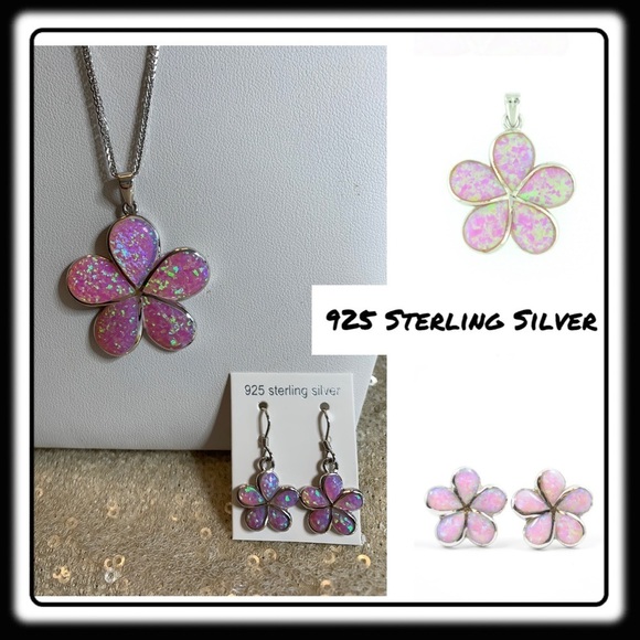 EMV Trading Company Jewelry - NWT Sterling Silver Plumeria pink opal pendant & earrings 💕💕 new line💕💕